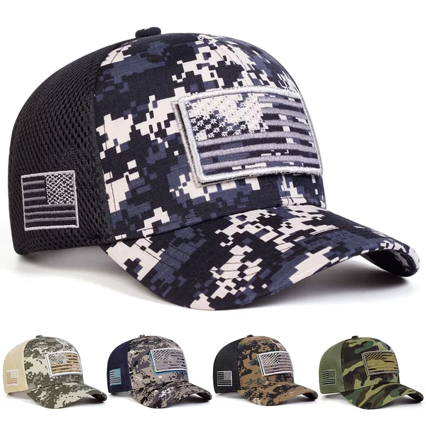Cross-Border New Velcro American Flag Camouflage Baseball Cap Patch Embroidered Mesh Cap Men's Cap Peaked Cap Wholesale