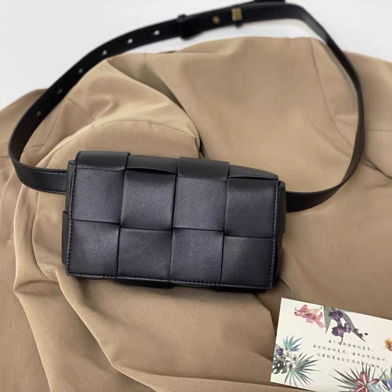 Bv Style 2024 Spring and Summer New Cow Leather Chest Bag Waist Bag Women's Trendy Ins Shoulder Crossbody Bag All-match Woven Bag Small Square