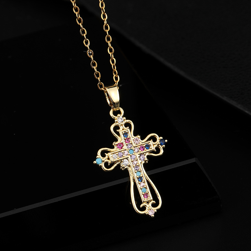 Streetwear Cross Copper Inlay Zircon Pendant Necklace display picture 1