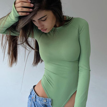 跨境欧美跨境春秋季女装小众打底紧身纯色打底衫连体衣上衣批发