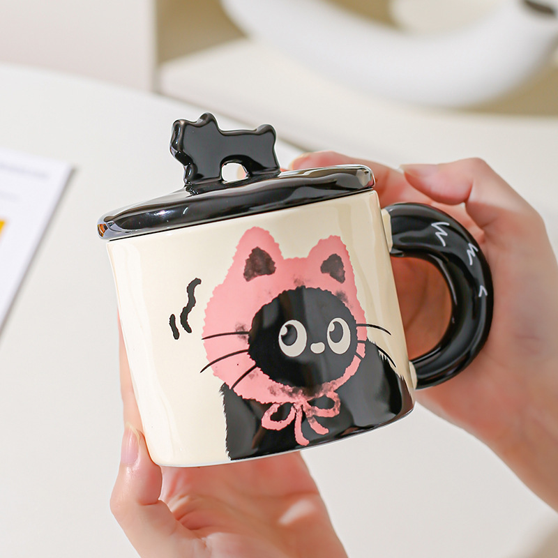 Cute gato gato taza de oficina taza de cerámica con taza de agua cubierta regalo pareja acompañante caja de regalo creativa de cumpleaños