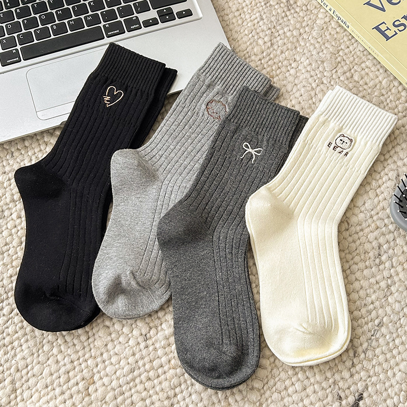 Socks Women's Mid-tube Socks Autumn and Winter Cyber Popular Ins Trendy Korean-style Japanese-style Cute Cartoon Embroidered Bow Pile Socks Socks Women's Mid-tube Socks Autumn and Winter Cyber Popular Ins Trendy Korean-style Japanese-style Cute Cartoon Embroidered Bow Pile Socks