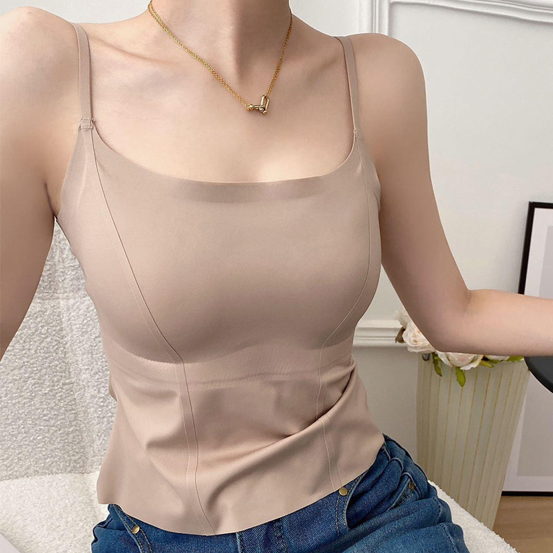 New Seamless Ice Silk Camisole with Beautiful Back, Anti-Exposure Tube Top, Women's Slim-Fitting Bottoming Underwear with Breast Pads and Inner Vest for Women New Seamless Ice Silk Camisole with Beautiful Back, Anti-Exposure Tube Top, Women's Slim-Fitting Bottoming Underwear with Breast Pads and Inner Vest for Women