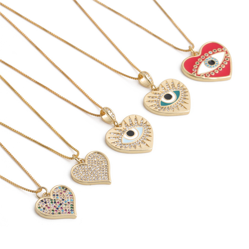 Fashion Heart-shaped Devil Eyes Zircon Pendant Necklace
