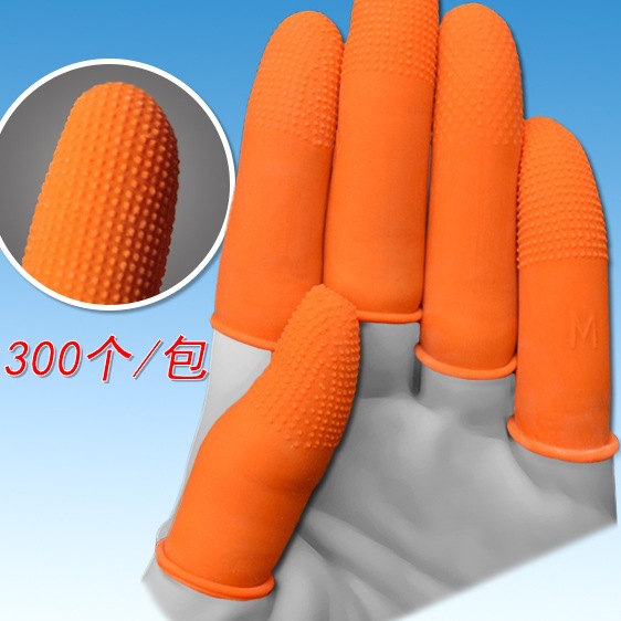 300个装橙色防滑点胶手指套 防静电加厚耐磨天然乳胶切口手指套