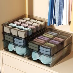 防塵透明収納ボックス、仕切り付きプラスチック下着ボックス、蓋付き家庭用ワードローブ収納ボックス、衣類・靴下整理ボックス