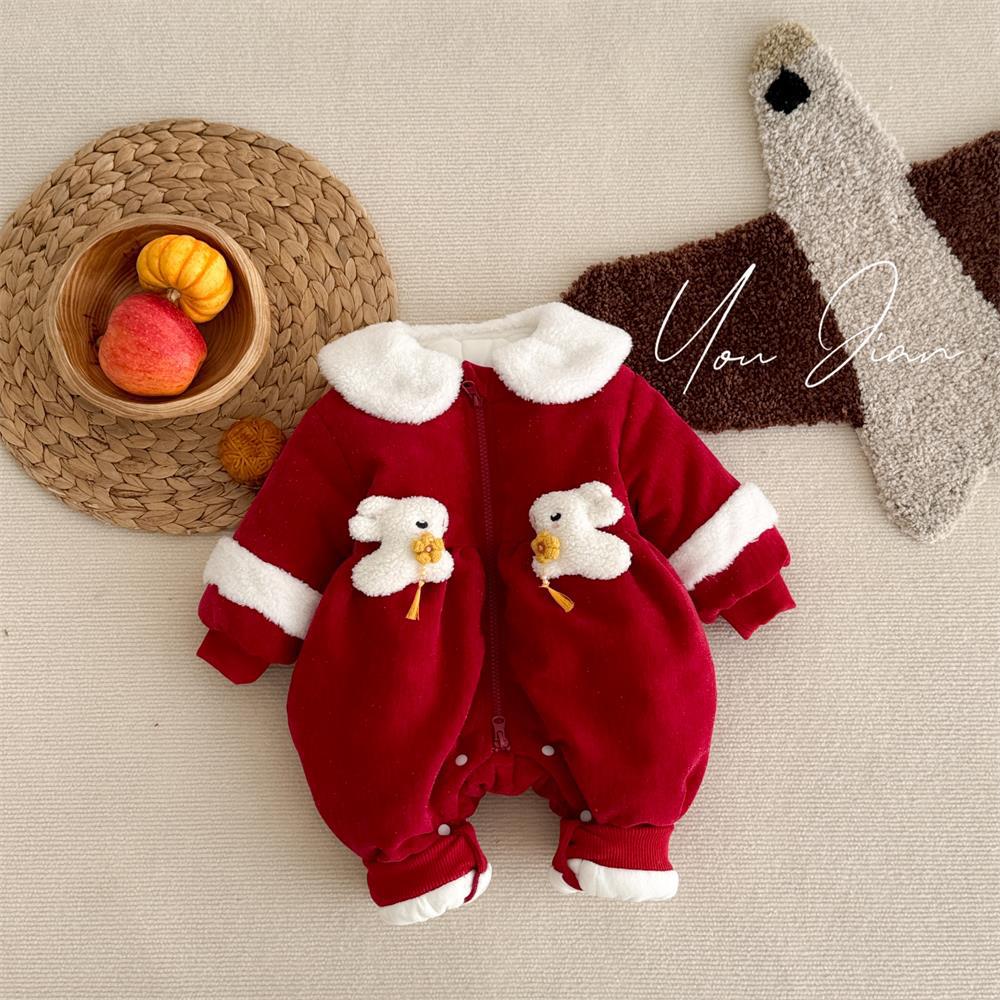 Ropa de invierno para bebés nuevo estilo chino conejito rojo mono bebé estilo chino ropa de año nuevo ropa de bebé de un año