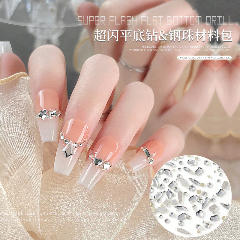 Uñas de material mezclado paquete rhinestone pequeña joyería mini extremadamente pequeño en forma diamante neto rojo plana Bola Acero Accesorios al por mayor