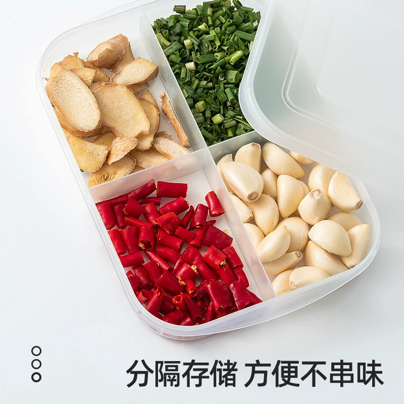 Kitchen multi‑compartment storage box, PP, 30×20×10 cm, transparent side with lid