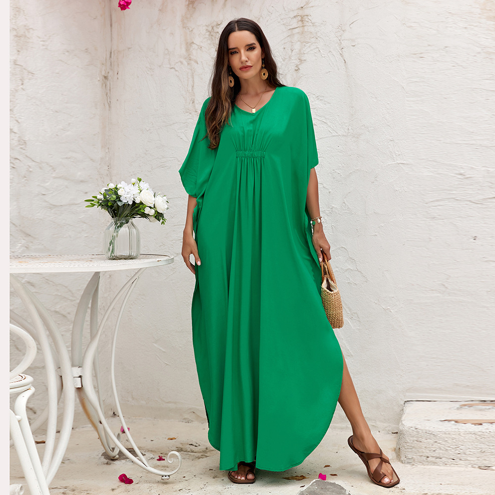 9 colores transfronterizos rayón europeo y americano color sólido elegante traje de vacaciones vestido bikini protección solar camisa traje de baño femenino S918