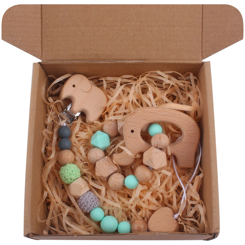 Nuevo bebé de dibujos animados elefante mordedor calmante bebé elefante chupete clip silicona anti-gota Cadena de dos piezas conjunto de juguete