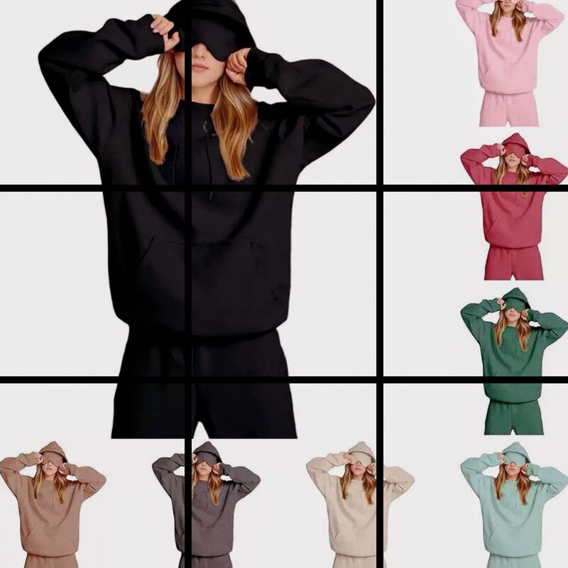 European and American Cross-Border New Autumn and Winter Popular Comfortable Versatile Casual Solid Color Eye Mask Hooded Long-Sleeve Lazy Style Sweatshirt