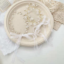 超仙珍珠发绳女森系甜美复古飘带发箍韩国网红气质编发发带头饰