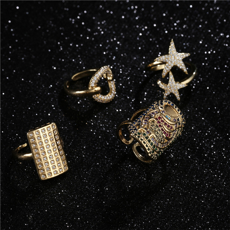 Fashion Micro-inlaid Zircon Hollow Moon Open Ring display picture 5