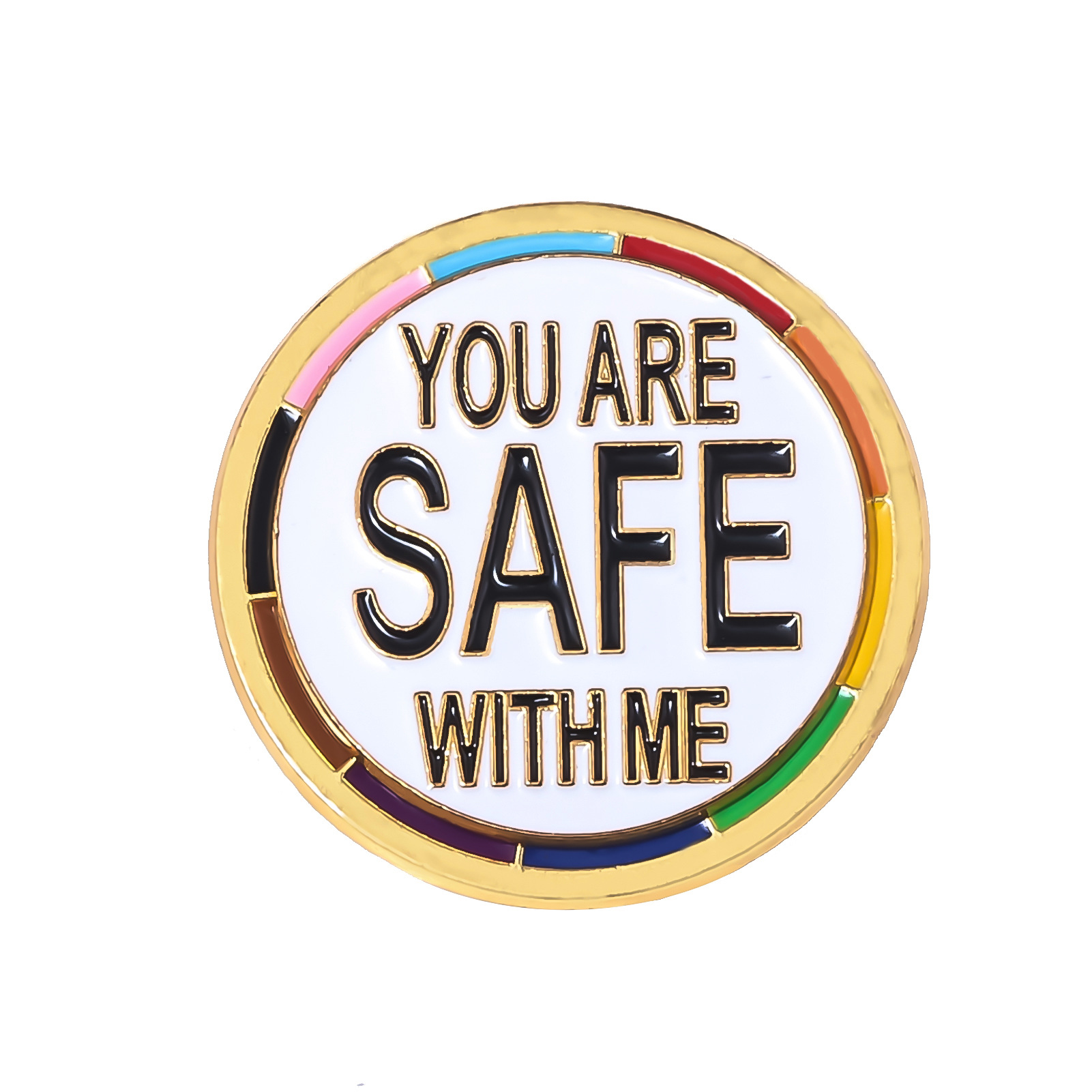 You Are Safe with Me Brooch Feeling Expression Management Rotatable Gold Badge