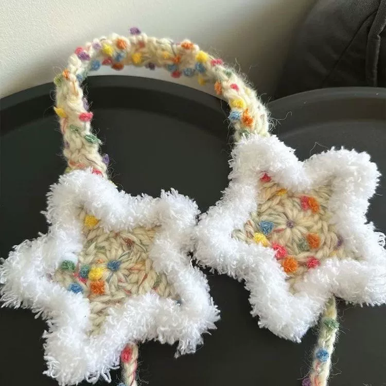 Милые вязаные вручную наушники со звездами, шерстяные вязаные крючком нитки, бархатные наушники, подарок подруге, материал «сделай сам», посылка