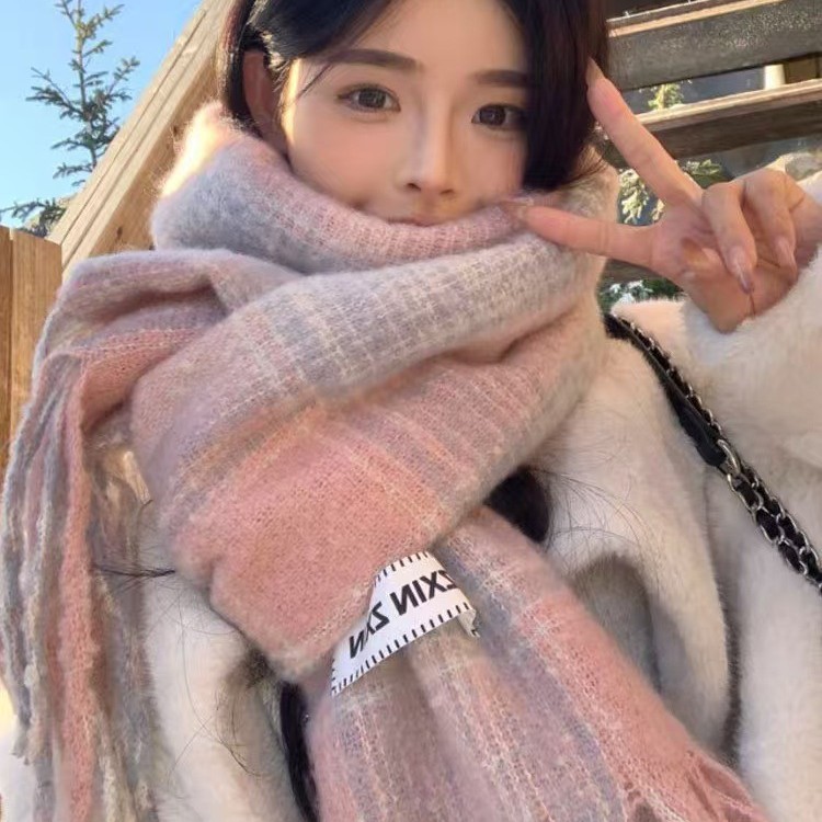 格子围巾女美拉德仿羊绒秋冬季加厚保暖披肩两用纯色情侣学生围脖