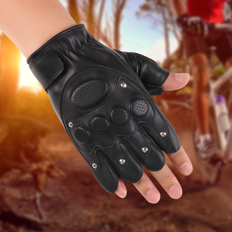 Guantes de cuero de medio dedo primavera y verano hombres y mujeres al aire libre equitación absorción de choque deportes rendimiento PU guantes de cuero