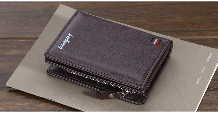 Daily, Birthday Occasion Pu Leather Material Anti-theft Function Men's Solid Color Pu Leather Zipper Small Wallets