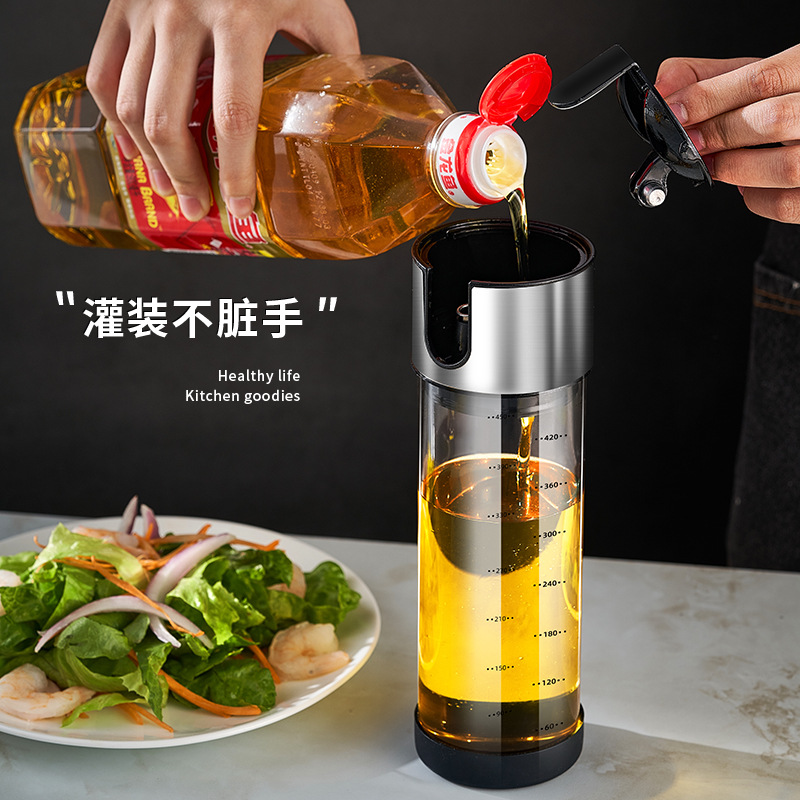 Automatic Open and Close Kitchen Glass Oil Bottle, Household Leak-Proof Condiment Bottle, Soy Sauce and Vinegar Bottle Set