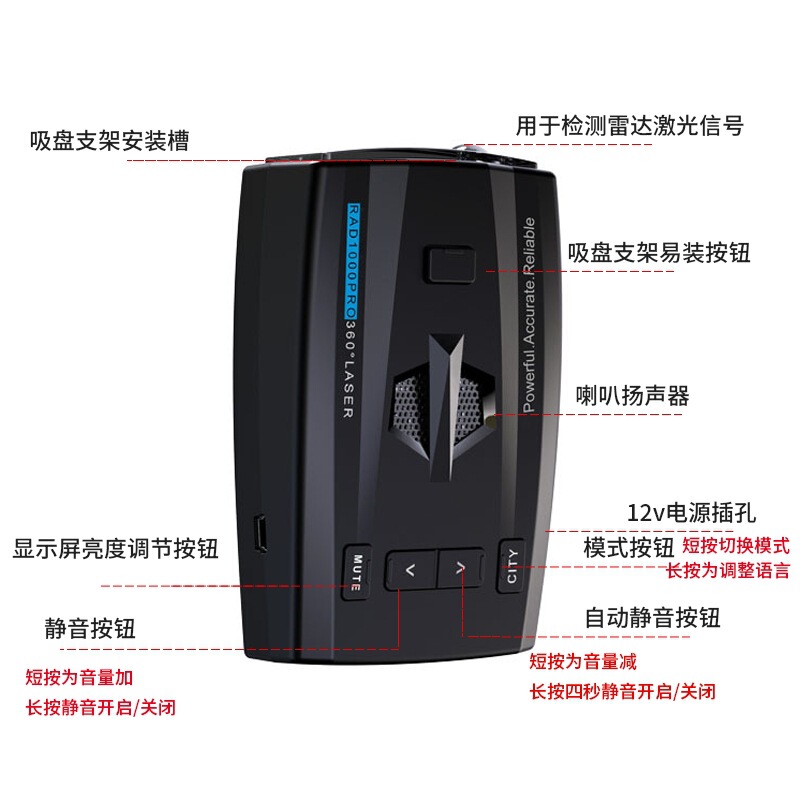 RAD1000pro 車載北斗電子犬レーザーレーダー速度計 固定式・可動式速度測定安全警告装置|undefined