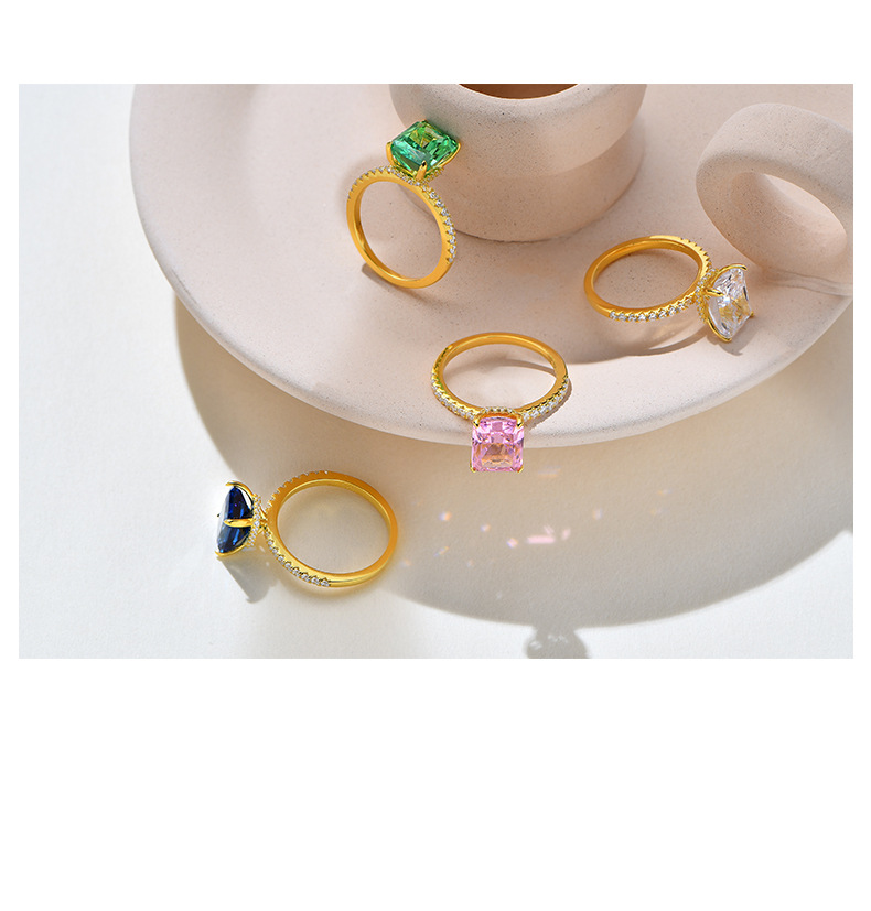 Luxurious Square Sterling Silver Plating Artificial Diamond Rings