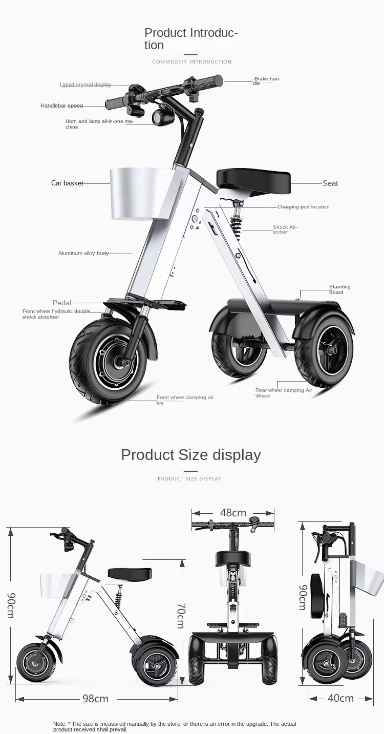Cross-Border Folding Electric Vehicle, Aluminum Alloy Mobility Scooter, Power-Assisted Electric Tricycle, Small Household Electric Vehicle, Car-Mounted Battery-Powered Vehicle