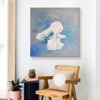 奶油风小众简约兔子客厅装饰画沙发背景墙壁画艺术高级感卧室挂画
