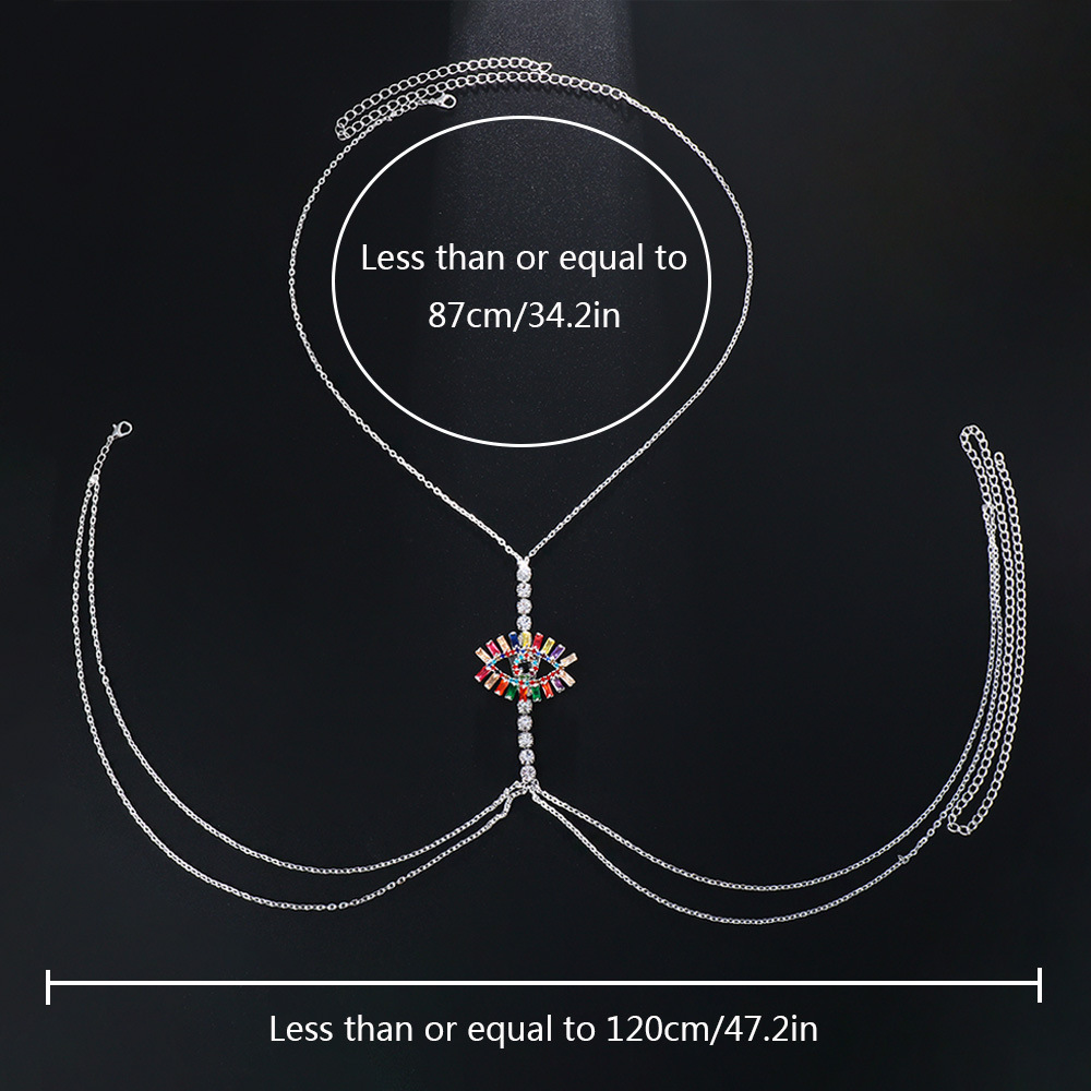 Fashion Devil's Eye Rhombus Rhinestone Plating Zircon Chest Necklace Body Chain display picture 4