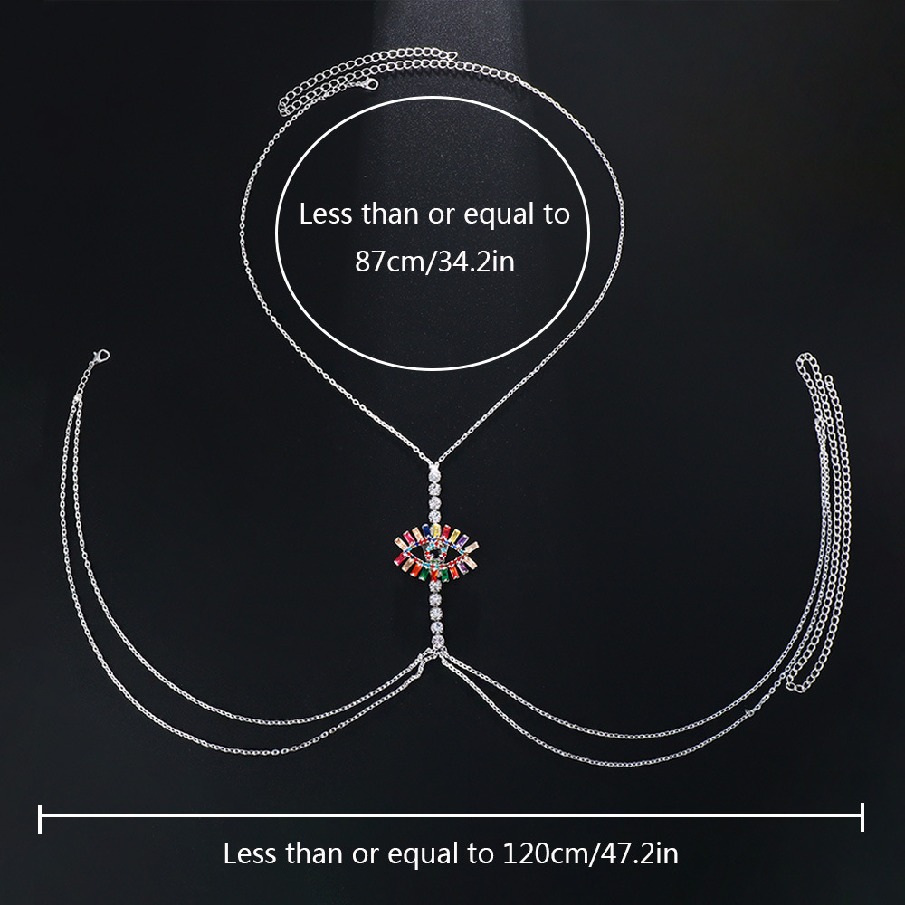 Fashion Devilu0027S Eye Rhombus Rhinestone Plating Zircon Chest necklace Body Chain