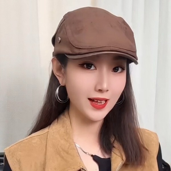 2025新款欧货爆款麂皮绒拼接皮质前进帽子女秋冬显脸小复古贝雷帽|undefined