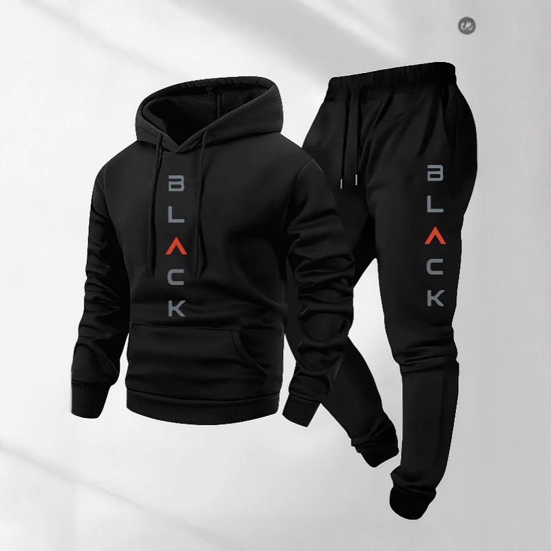 Black Retro Letter Print Men's 2-Piece Set of Long-Sleeved Sweatshirts Sweatshirts and Sweatpants Jogging Winter Black Retro Letter Print Men's 2-Piece Set of Long-Sleeved Sweatshirts Sweatshirts and Sweatpants Jogging Winter