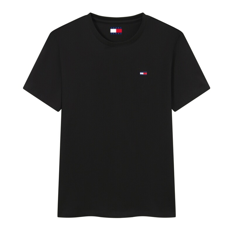 Cross-border in-stock Tommy embroidered short-sleeve t-shirt for men, pure cotton, round neck, correct version, cross-border half-sleeve base shirt