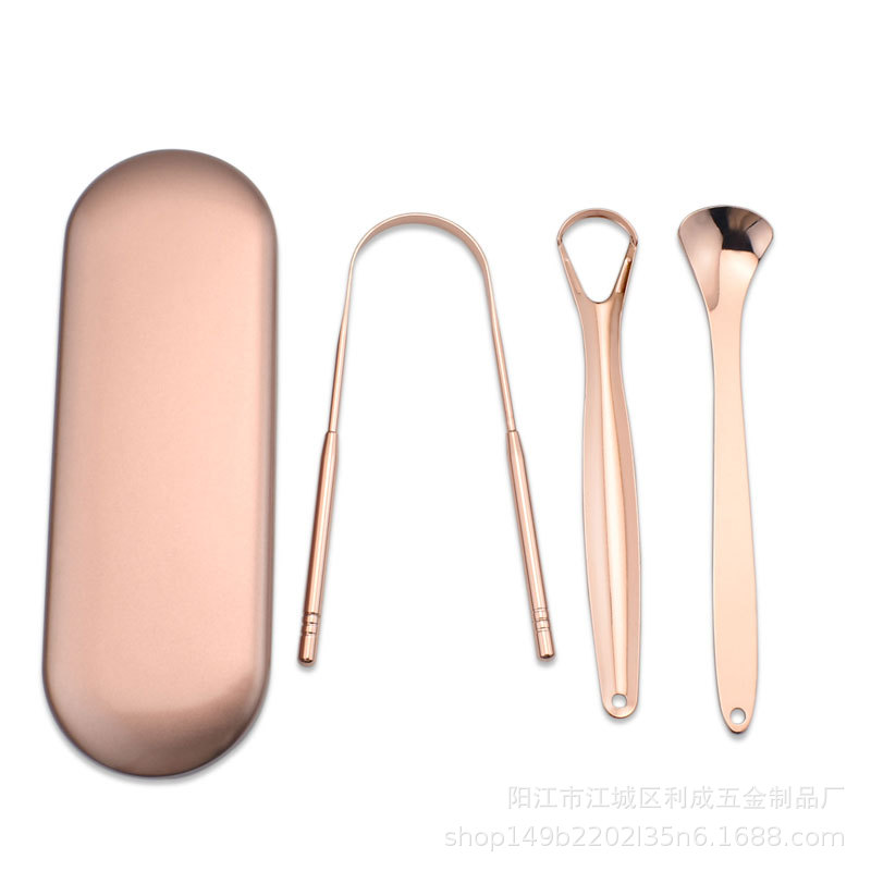 Limpiador de lengua de acero inoxidable - Raspador y limpiador de biofilm lingual