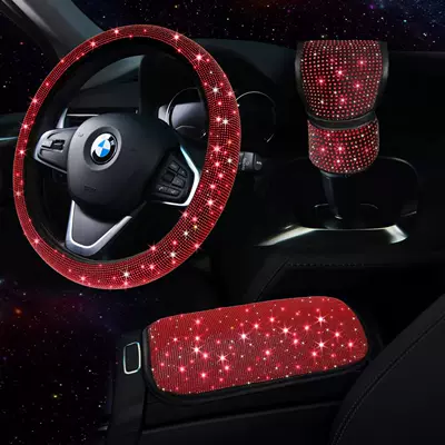 Crystal Flash Diamond Anti-Slip Handlebar – Steering wheel cover - red-38cm