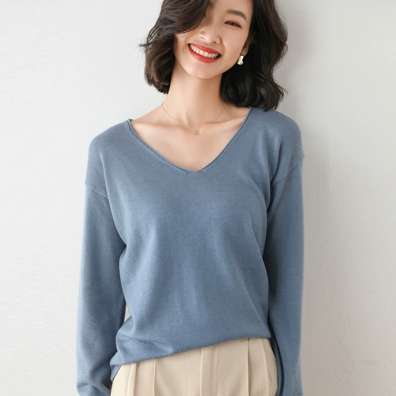Women's Polyester Pullover (Brand) Slim Long-Sleeve Sweater, Round & V-Neck, Commuting Style