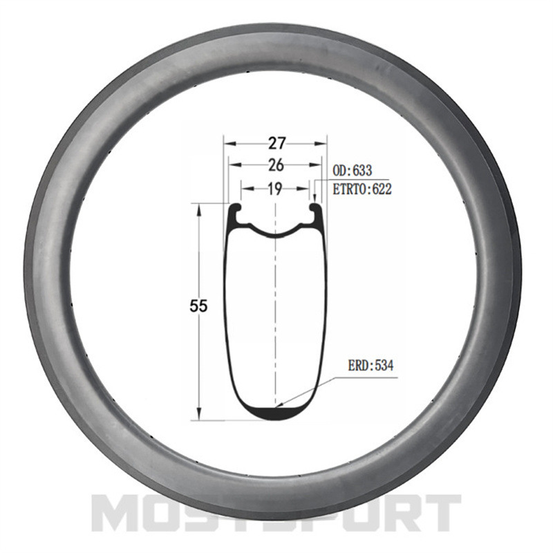 700C Road Carbon Fiber Rim 55mm High Opening Vacuum Compatible 26mm Wide Rim Brake Disc Brake Compatible Customization 700C Road Carbon Fiber Rim 55mm High Opening Vacuum Compatible 26mm Wide Rim Brake Disc Brake Compatible Customization
