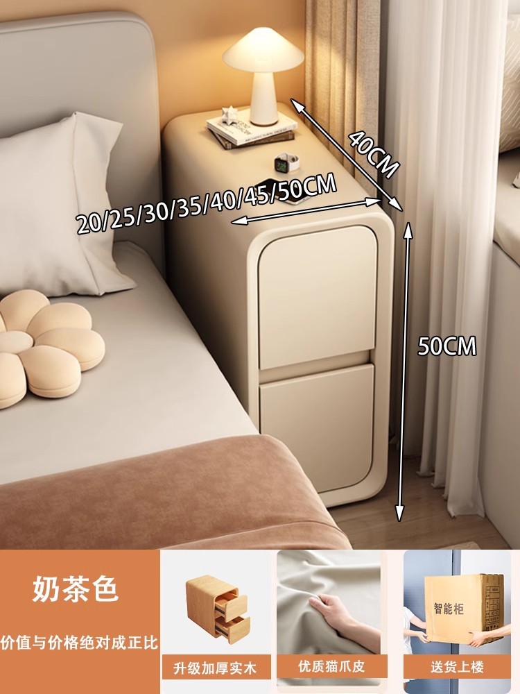 Mesa de cabecera pequeña y simple moderna muy estrecha gabinete de lado de la cama pequeño gabinete ultra estrecho 2025 nuevo estante de almacenamiento de hendidura de dormitorio