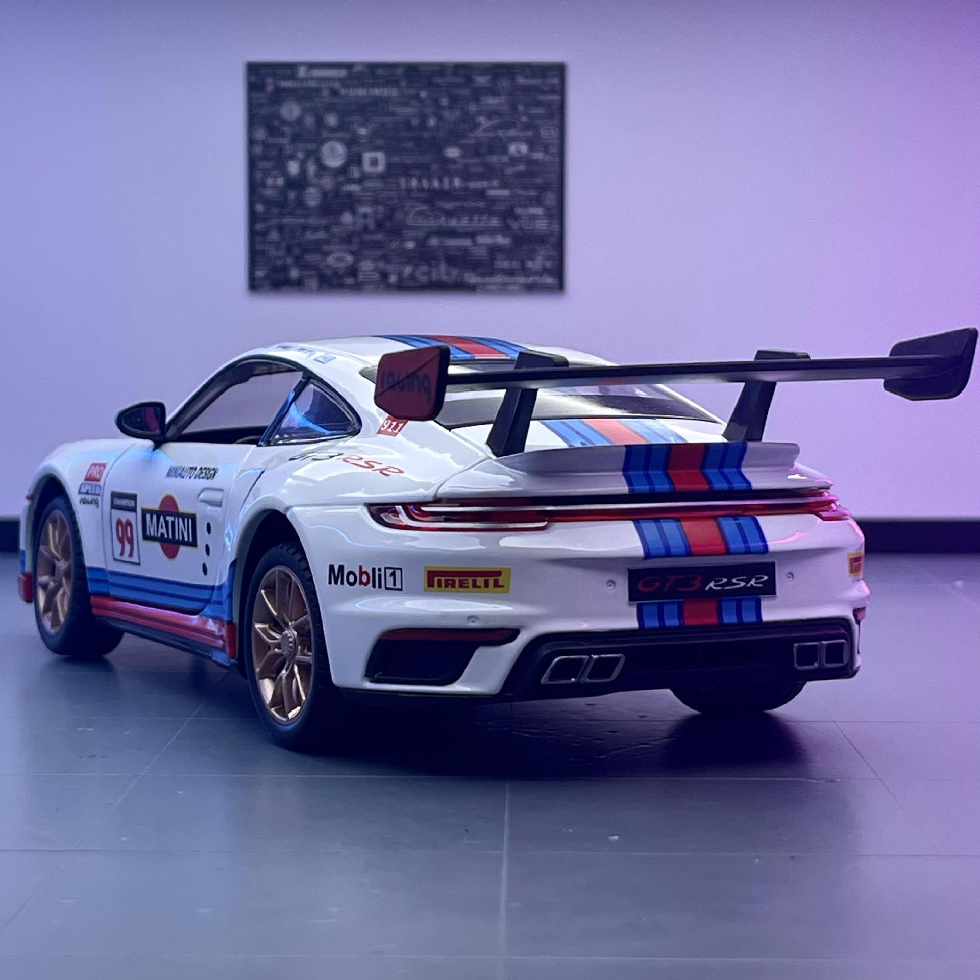 Jianyuan 1:24 Porsche 911GT3RSR versión de la pista sonido y luz Tire hacia atrás 4 puerta coche juguete música modelo adornos