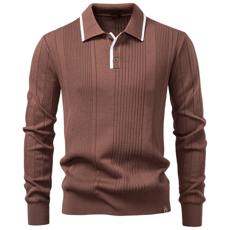 European Size Cross-Border Men's Sweater Knitted Lapel Zipper Men's Autumn and Winter Half New High-Quality Sweater Polo2025