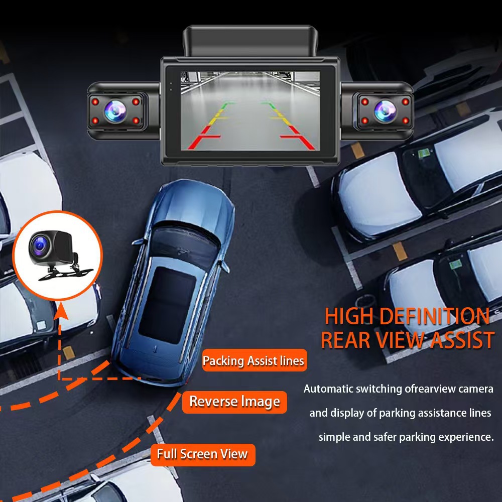 Cross-Border New 3inch Four-Channel Car Driving Recorder Wifi Connection High-Definition Night Vision Wide-Angle Car Dvr