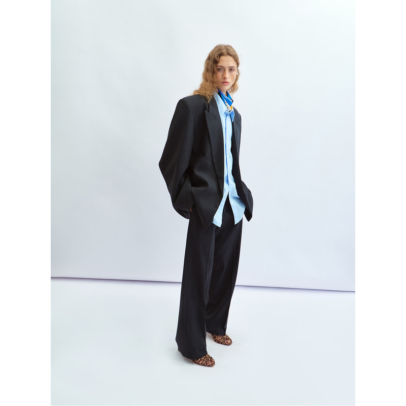 【识时黑标】New Product Turtle-Shell Patterned Material Simple Casual Commuter Padded Shoulder Long-Sleeve Blazer V60076