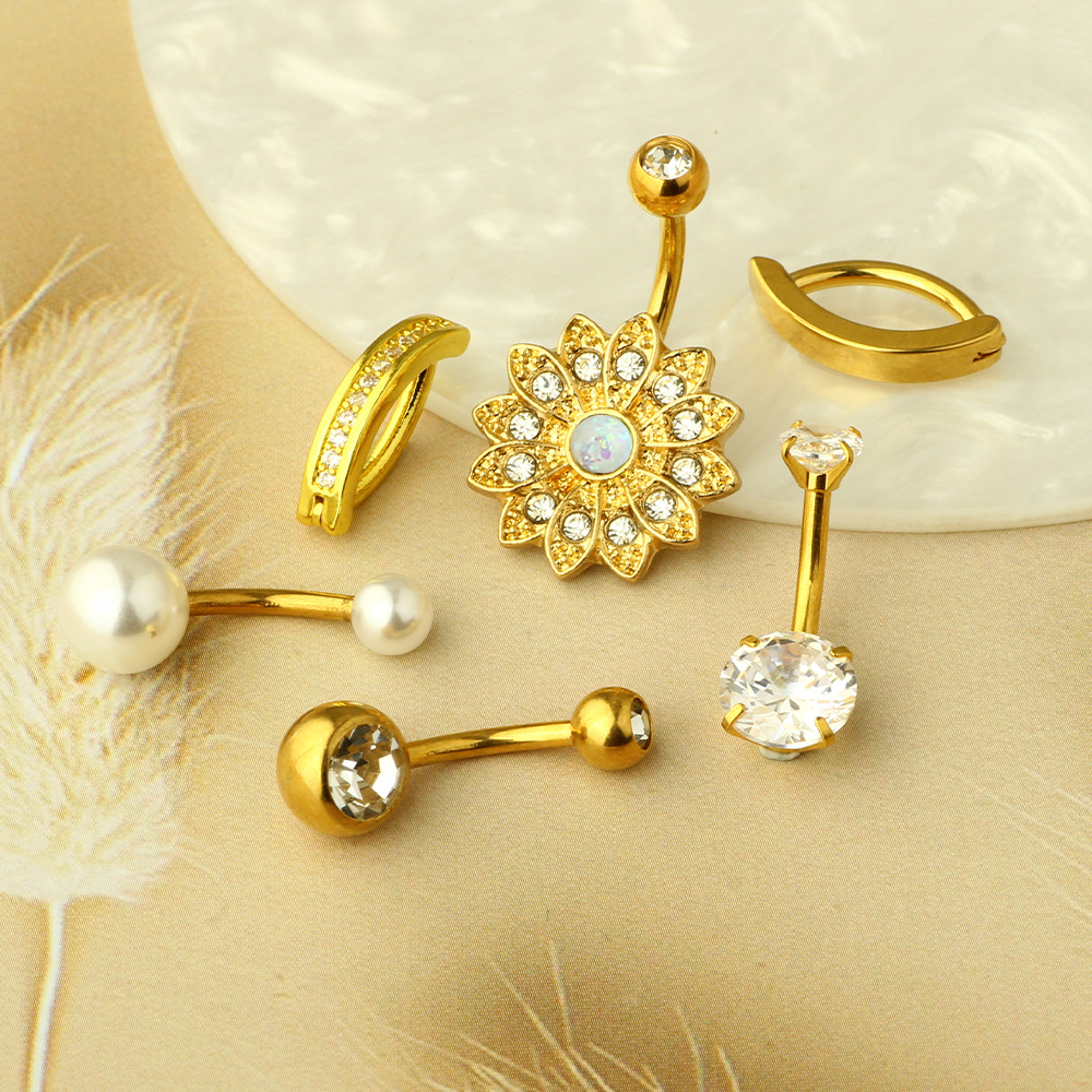 304 Stainless Steel Simple Style Heart Shape Zircon Inlay Belly Ring display picture 2