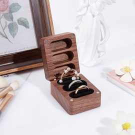 黑胡桃包装盒木质戒指收纳翻盖式置物盒结婚项链戒指收纳木制盒