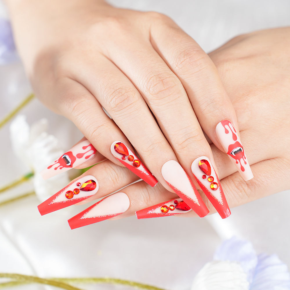 European and American Cross-Border Hot-Selling Nail Patches, Wearable Nails, Cute French Flowers, 24 Pieces of Dot Diamond Nails, Removable Manicure
