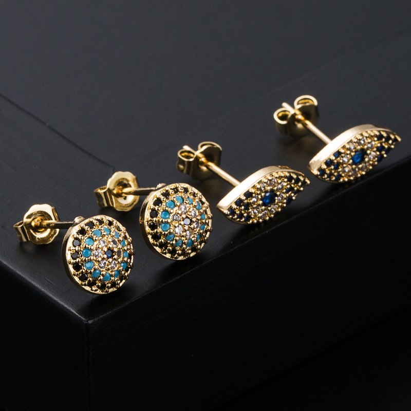 Boucles D&#39;oreilles Oeil Du Diable En Cuivre Vintage Micro-set Zircon En Gros display picture 2