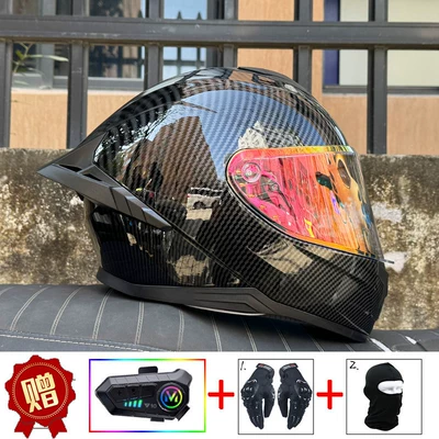 Motosiklet kaskı (dəbilqə) New National Standard 3C Certification - black-fiber-pattern-phantom-red-night-vision-available-y10-soft-wheat-delivered-with-transparent-mirror-s