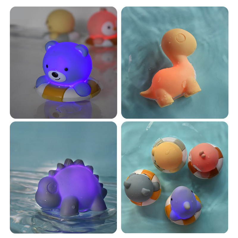 Bebé Baño de vinilo flash de juguete de natación de los animales anillo táctil de inducción de baño luminoso flotante juguete de agua