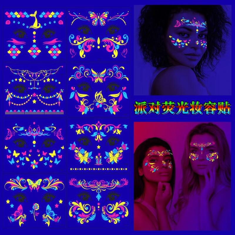 Cross-border New European and American Fluorescent Face Sticker Simulation Nightclub Party Prom Electric Syllable Neon Luminous Tattoo Sticker