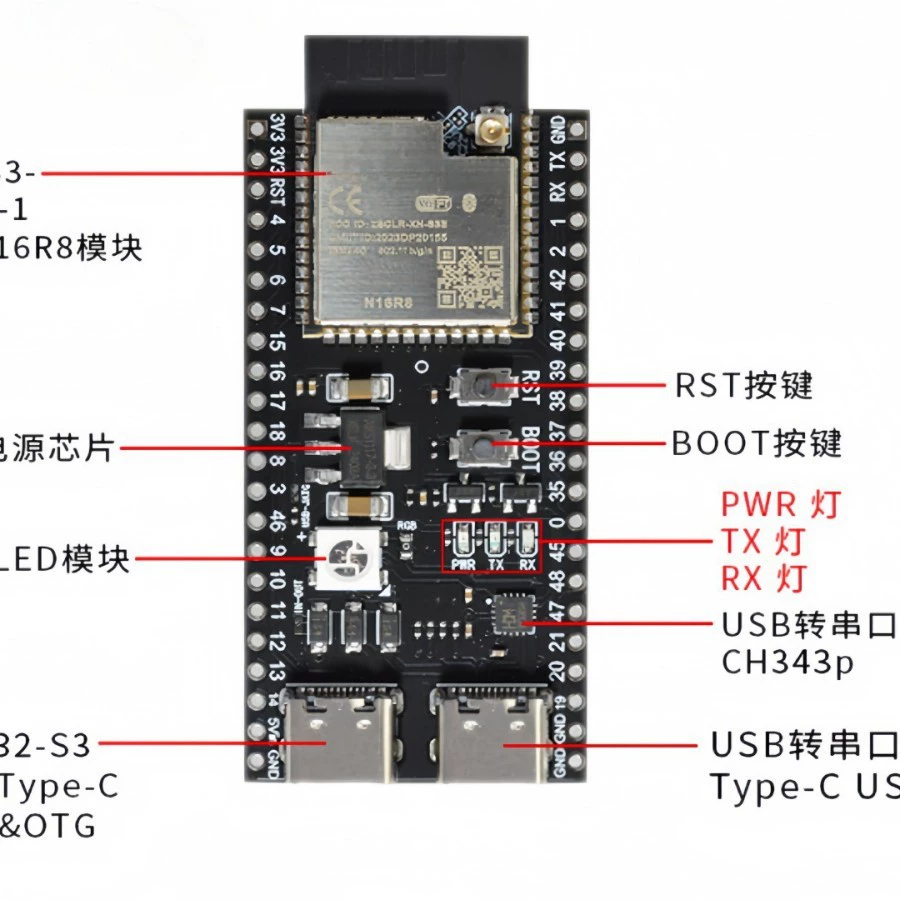 ESP32-S3-DevKitC-1 бортовой N16R8 WiFi Bluetooth-совместимый AI Xiaozhi